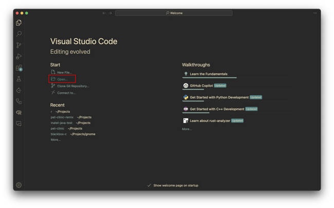 VS Code Open Folder